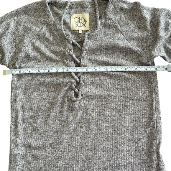 NEW CHASER Long Sleeve Lace-up Tee Tie Front Space Dye Body Con Top Size Small - Picture 7 of 7